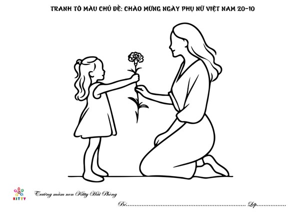 Tranh tô màu chủ đề chào mừng ngày phụ nữ Việt nam 20-10
