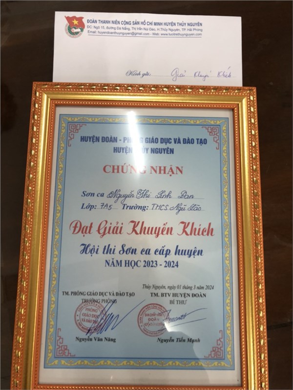 HỌC SINH ĐẠT GIẢI KHUYẾN KHÍCH HỘI THI TIẾNG HÁT SƠN CA NĂM HỌC 2023 - 2024 