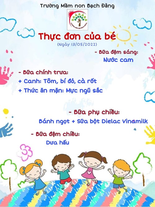 Thực đơn của bé ngày 13/5/2022