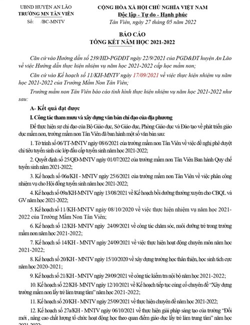 Báo cáo tổng kết năm học 2021-2022