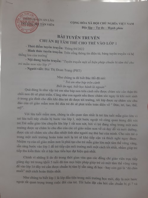 Tuyên truyền chuẩn bị tâm thế cho trẻ vào lớp 1
