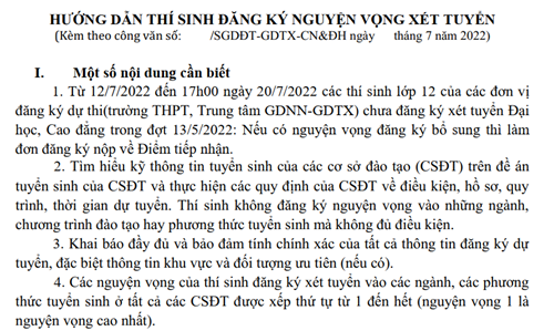 Hướng dẫn thí sinh đăng ký nguyện vọng xét tuyển