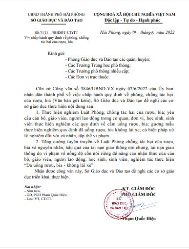 Về việc chấp hành quy định về phòng, chống tác hại của rượu, bia
