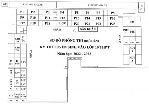 Sơ đồ phòng thi tuyển sinh vào lớp 10 năm 2022 - 2023 trường THPT Kiến Thụy