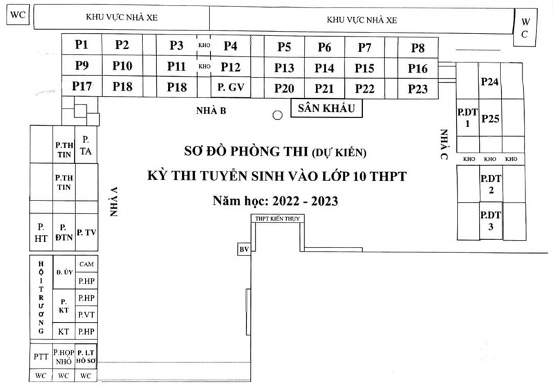 Sơ đồ phòng thi tuyển sinh vào lớp 10 năm 2022 - 2023 trường THPT Kiến Thụy