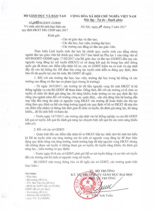 Nhắc thí sinh ra soát các quy định xét tuyển của các trường Đại Học, Cao đẳng năm 2017